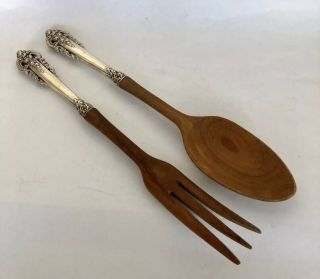 Wallace Grande Baroque Sterling Silver Salad Serving Set With Olive Wood 11 "