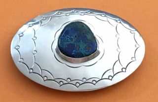 Vtg Sterling Silver Native American Style Green Blue Turquoise Stone Belt Buckle