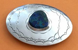 VTG STERLING SILVER Native American Style Green Blue TURQUOISE Stone BELT BUCKLE 3