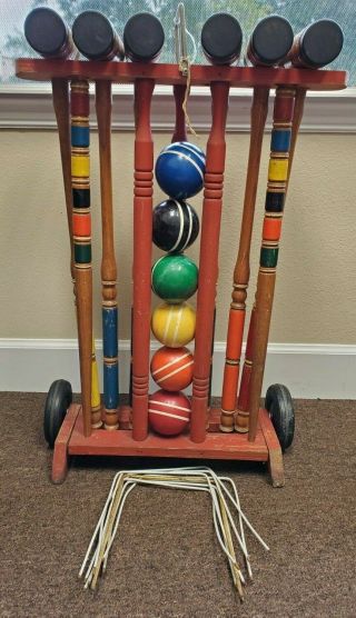 Vintage Amc Wooden Croquet Set Complete Yard Games.  100 Complete And