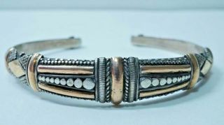 H109 Thick Vintage Sterling 18k Overaly Bali Dot Cuff Bracelet 6.  5 " Wearable