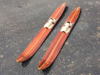 Set Of Vintage Jc Higgins Wooden Wood Combo 6 3/4 " X 67 " Waterskis Classic Neat