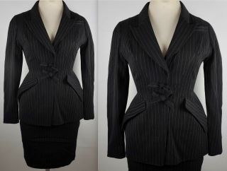 Vintage Thierry Mugler Paris Couture Sz 38 / Us 6 Black Pinstripe Skirt Suit
