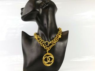 Ra1261 Auth Chanel Vintage Gold Plated Cc Pendant Chain Necklace