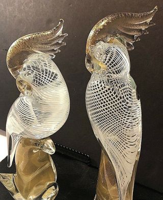 2 Vtg Murano Glass Parrots Cockatoo Birds 12 