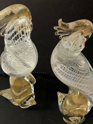 2 Vtg Murano Glass Parrots Cockatoo Birds 12 