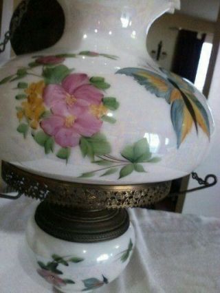 Vintage Iridescent Lustre Flower LG Hurricane Hanging Swag Lamp w/ Night Light 5