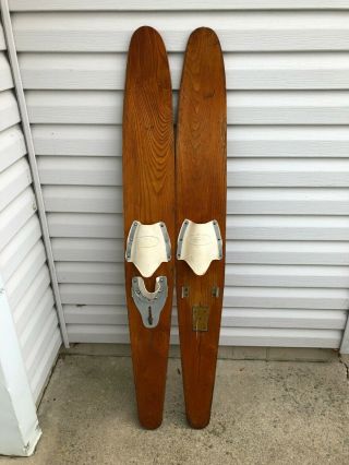 Vintage Hedlund Hydro - Flite Wood Water Skis With Wood Rudders - 52 "