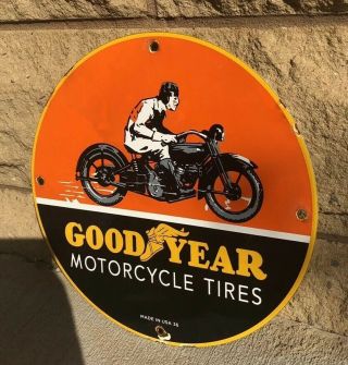 VINTAGE GOODYEAR MOTORCYCLE TIRES PORCELAIN SIGN 