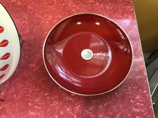 Vintage True Red and White Enamelware Lotus Pan with Teak Handle 6