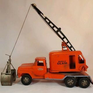 Vintage Tonka Truck Mobile Clam With Bucket And Cable Orange Old Toy Crane Play