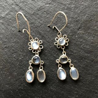 Vintage Moonstone & Silver Dangle Earrings