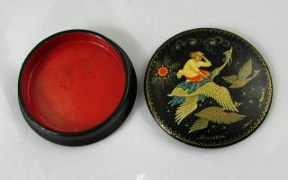 Vintage Russian Black Lacquer Box Flying Birds Artist Signed 2