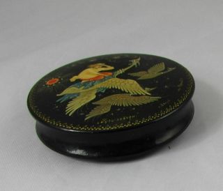 Vintage Russian Black Lacquer Box Flying Birds Artist Signed 3
