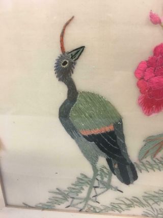 Chinese Vintage Embroidered Silk Wall Hanging with Colorful Peacocks 2