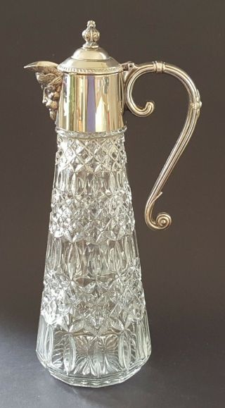 Silver Plate & Clear Glass Vintage Art Deco Antique Wine Claret Jug Decanter