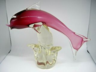 Huge 11 " 3kg Vintage Formia Murano Cased Sommerso Art Glass Dolphin Sculpture