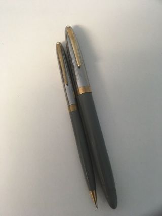 Vintage Sheaffer Gray Snorkel 14k Gold Nib Fountain Pen Mechanical Pencil Set