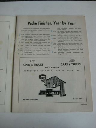 Vtg 1950 SAN DIEGO PADRES PARADE PCL PACIFIC COAST LEAGUE YEARBOOK GUIDE BOOK 2