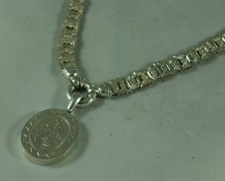 Antique? Silver Collar & Locket Necklace 48g 43.  5cm X 1.  1cm A602017
