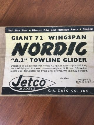 Vintage Jetco Nordic A - 2 Towline Glider Sailplane Model Airplane Kit Giant 72 "