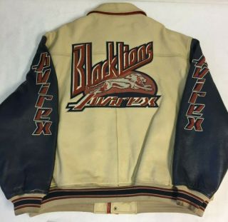 Avirex Varsity BLACK LIONS Leather Jacket Men ' s 5XL Vintage 2