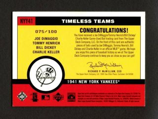 2001 Upper Deck Vintage 1941 Yankees TIMELESS COMBOS DIMAGGIO GAME - BAT /100 2