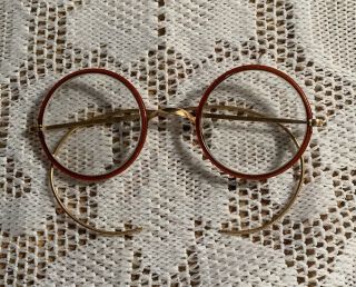 Antique Brown And Gold Windsor Eyeglasses 40mm Vintage Round Lennon Potter Frame