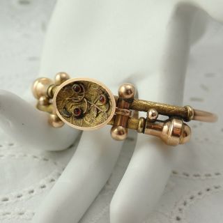 C 1880 Antique Etruscan Garnet Gold Filled & Rolled Gold Wedding Bracelet 16.  7g