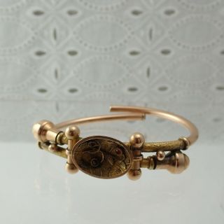 C 1880 Antique Etruscan Garnet Gold Filled & Rolled Gold Wedding Bracelet 16.  7g 5