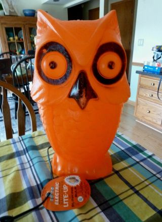 Vintage Tico - Toys Halloween Electric Lite Up Owl Blow Mold With Cord & Tag