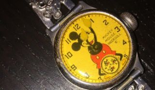 Vintage Mickey Mouse Walt Disney Ingersoll Wrist Watch 1930s.  Running