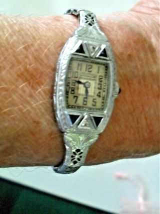 Antique 1920 ' s / 1930 ' s Art Deco Ladies WARWICK Silver Watch w/ Blue Sapphires 2