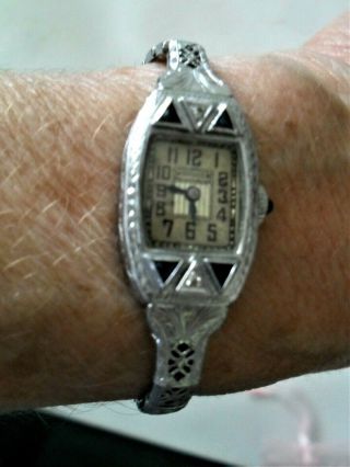 Antique 1920 ' s / 1930 ' s Art Deco Ladies WARWICK Silver Watch w/ Blue Sapphires 3