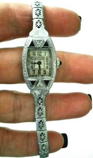 Antique 1920 ' s / 1930 ' s Art Deco Ladies WARWICK Silver Watch w/ Blue Sapphires 8