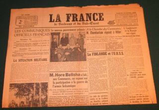 Oct 13 1939 La France Bordeaux Wwii French Newspaper Poland Chamberlain Himmler