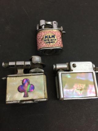 3 Miniature Vintage Lift Arm Pocket Lighters Made In Occupied Japan,  Klm Airline