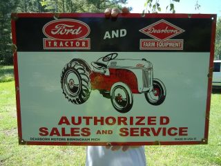Vintage 1951 Ford Tractor Dearborn Farm Equipment Porcelain Dealer Sign