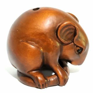 Y5412 - 10 Years Old 1.  2 " Hand Carved Boxwood Netsuke/ojime : Lovely Mouse