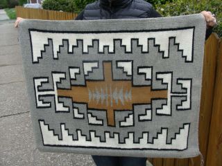 Vintage Authentic Navajo 24 By 30 In.  Handmade Rug Weighted To Hang Blanket