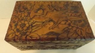VINTAGE HAND CARVED WOODEN BOX BIRD AND FLOWER CARVINGS LACQURED LARGE 2