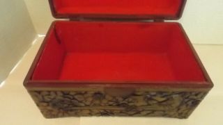 VINTAGE HAND CARVED WOODEN BOX BIRD AND FLOWER CARVINGS LACQURED LARGE 3