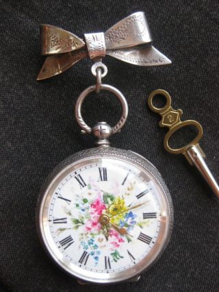 Antique Ladies Sterling Silver Swiss Ornate Open Face Pocket Watch Vintage Runs