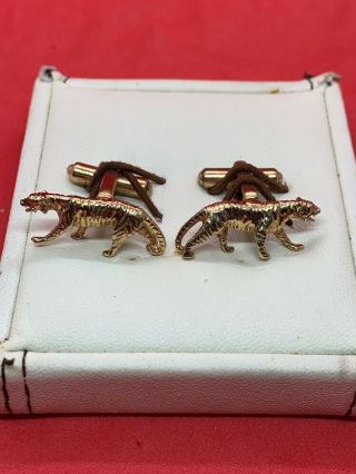 Vintage Solid 14k Yellow Men’s Gold Tiger Cuff Links 9 Grams Exc Nr