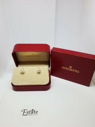 Mikimoto 7mm Akoya Cultured Pearl Stud Earrings 18k Yellow Gold Vintage.