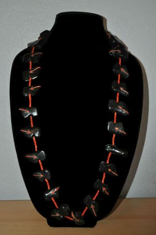 Vintage Ebony Necklace From Before 1980 Is From Nagaland,  India Is Carved