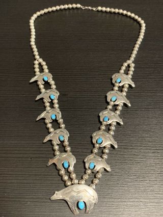vintage navajo sterling silver Bear necklace,  Signed Perez, 3