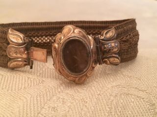 Antique Victorian Mourning Bracelet,  Woven Hair,  Locket Clasp