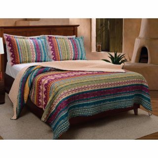 Blue Teal Aqua Purple Green Red Western Southwest Country Quilt Set