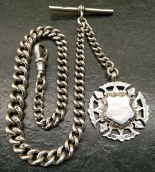 Old Vintage All Silver Graduated Albert Pocket Watch Chain & Fob.  B&s.